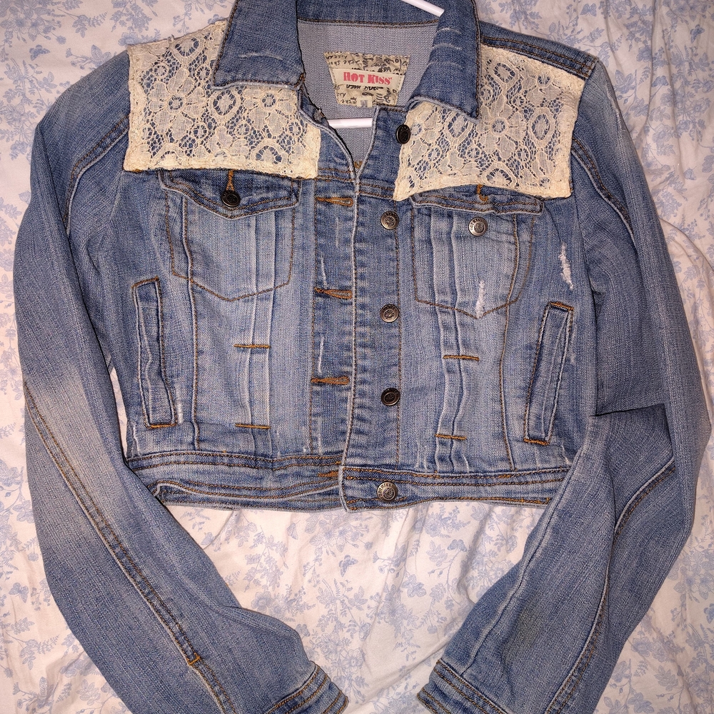 Hot Kiss Lace Accent Jean Jacket